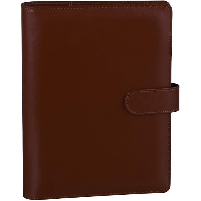 A5Marron Classeur A5 en cuir PU à 6 anneaux, Couverture pour papier de remplissage A5