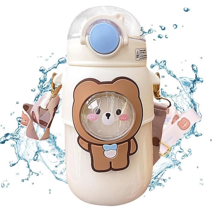 Gourde Kawaii Avec Paille En Silicone - 820 Ml - Portable Avec Sangle - Anti-fuite - Pour école, Sport, Voyage