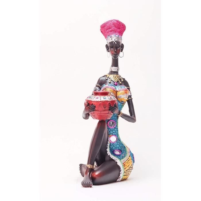 Hauteur 35 cm DECO GEMME Statuette Femme Africaine Assise avec Pot