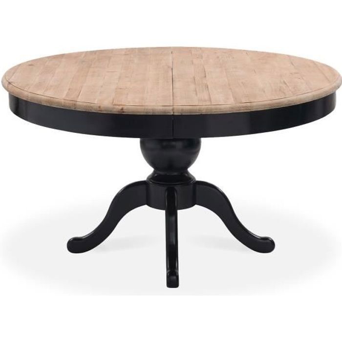 Table ronde extensible en bois massif - SIDONIE - Noir - 8 places - Style campagne