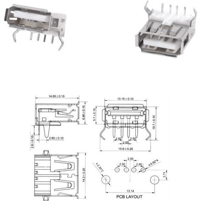 2x Prise usb 2.0 type A femelle à souder - 87pri001