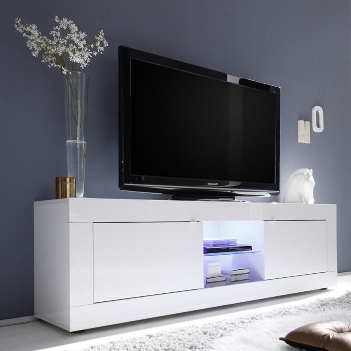 Meuble Tv Lumineux Blanc Laque Design Ariel L 181 Cm Sans L 181 X