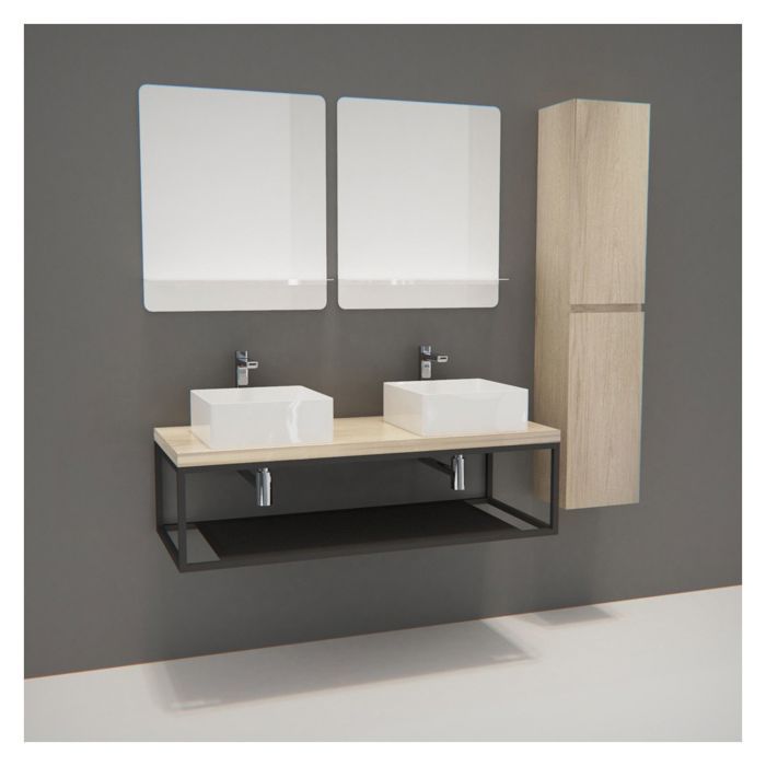 meuble de salle de bain bois et metal will plan suspendu 120 cm structure metal 2 vasques 2 miroirs colonne achat vente colonne armoire sdb meuble de salle de bain bois cdiscount