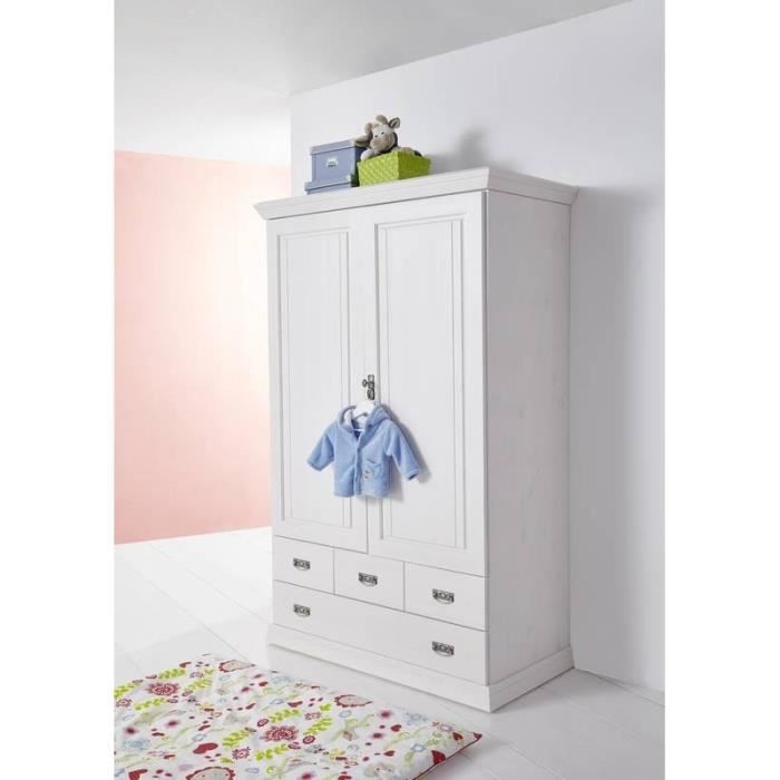 Armoire Penderie Bois Massif De Pin Blanc Laque Chambre D