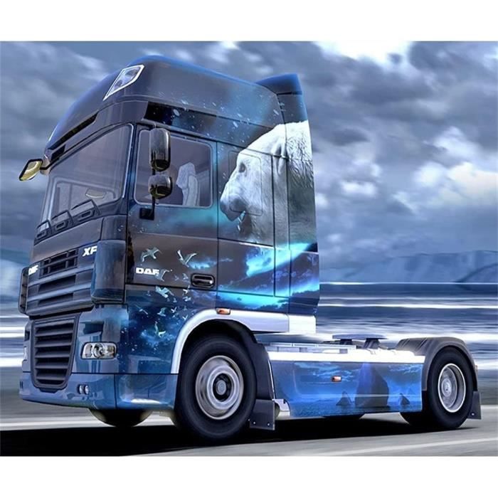 Kit Diamant Painting 5D Grand Format 40x60cm - Camion Bleu, DIY Déco Murale, Peinture Par Numéros Avec Strass