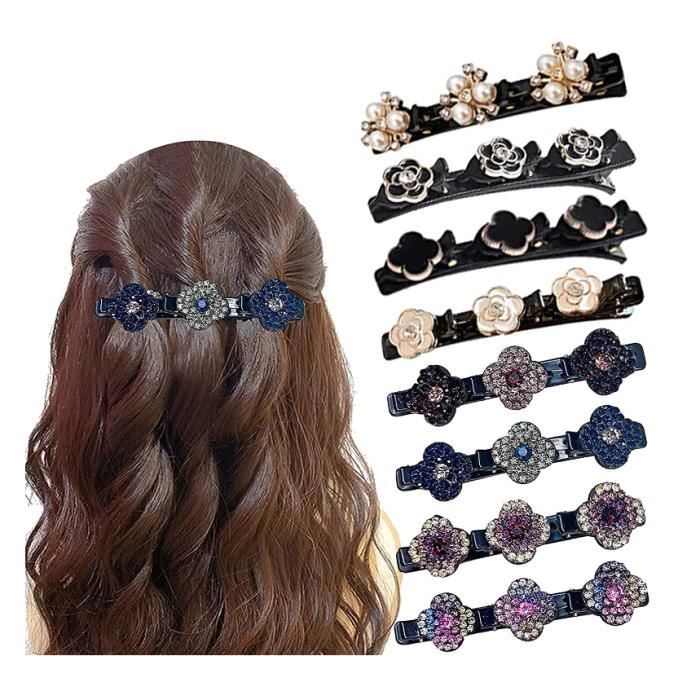 6 Barrettes Cheveux Femme Double Couche - Cristal Strass - Pour Coiffures Quotidiennes, Fêtes, Mariages