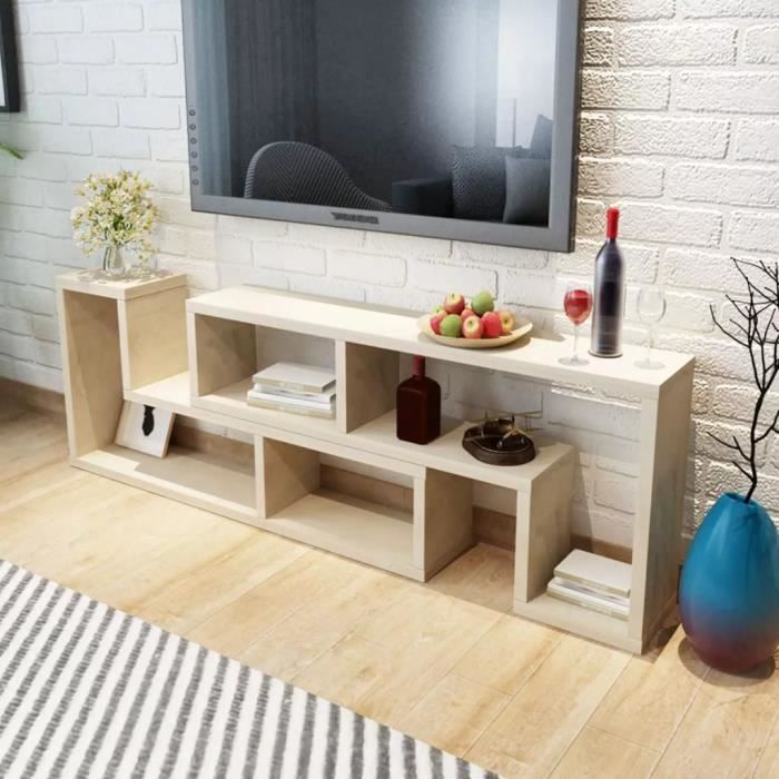 Meuble TV - JILL - Banc TV - Contemporain - double en forme de L - Chêne