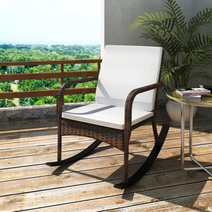 Fauteuil à Bascule En Osier Synthétique - Grand Modèle Avec Coussin épais, Pour Intérieur Et Extérieur, Capacité 113 Kg