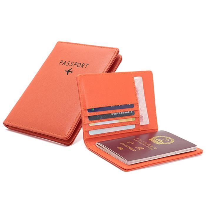 Étui Portefeuille Pour Passeport – En Cuir PU – Coloris Orange Vif – Dimensions 14.8 X 11.2 Cm – Pour Voyage, Organisation