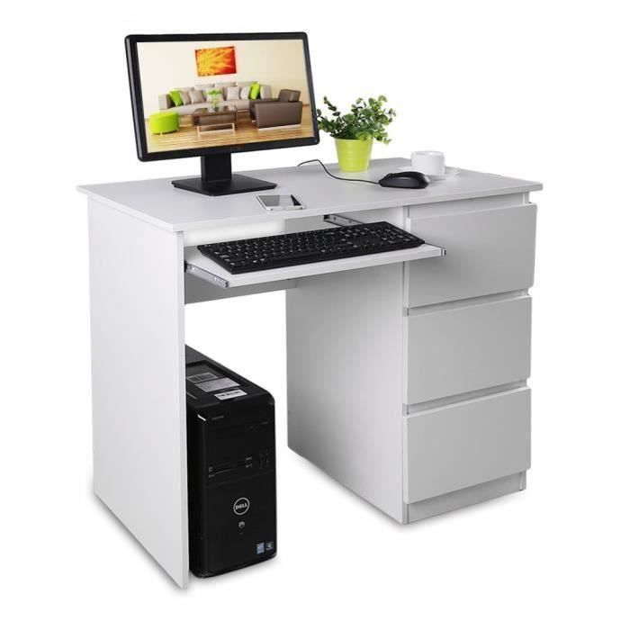 Bureau Informatique Table Informatique Travail Ordinateur Meuble De Bureau Blanc Achat Vente Meuble Informatique Bureau Informatique Table Cdiscount