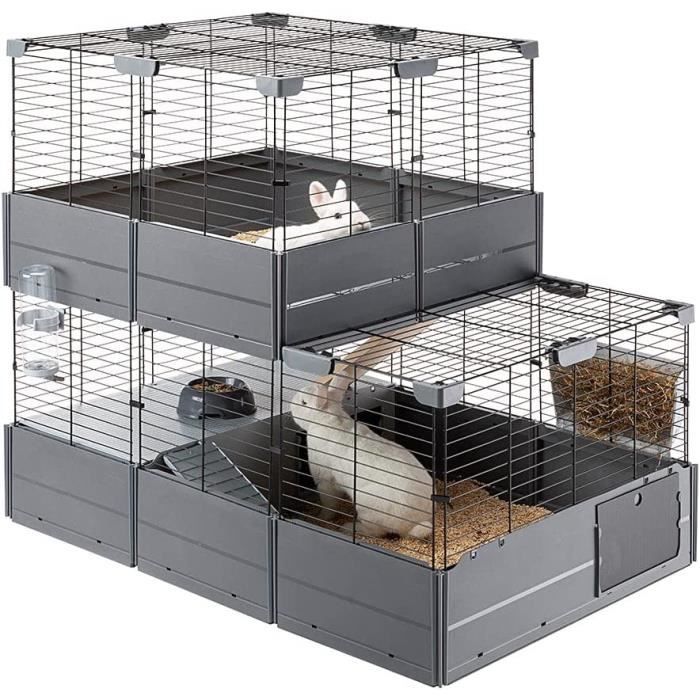 cage pour petit animau - modulable à deux niveaux lapins cochons d inde multipla double lapin