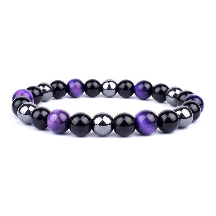 Bracelet Perles Oeil De Tigre Violet Et Hématite - Sur Mesure, Fait Main Pour Homme, Femme, Enfant