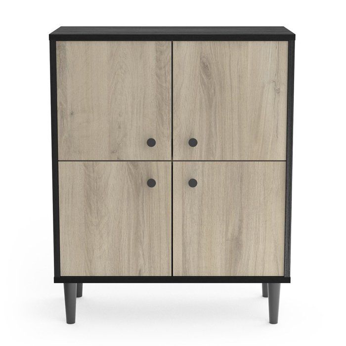 Petit Buffet 4 Portes Effet Noir et Bois L61cm - 60.7 cm X 28.5 cm X 75