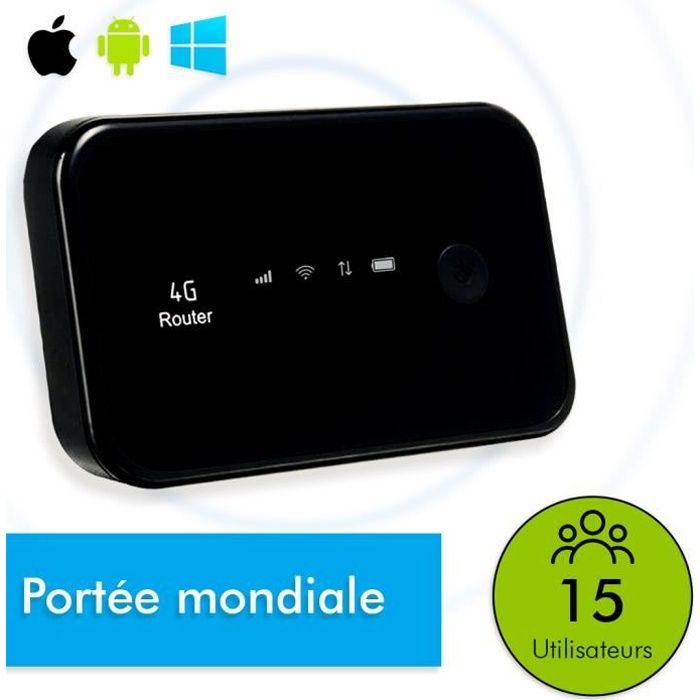 Routeur Wifi portatif puissant pour réseau 4G – portée mondiale – Boitier Wifi – Jusqu’à 15 appareils connectés – Modem 4G portable