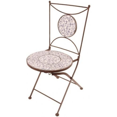 Chaise de jardin - ESSCHERT DESIGN - Fer forgé et céramique - Marron - Naturel - Diam: 40cm Haut: 87cm