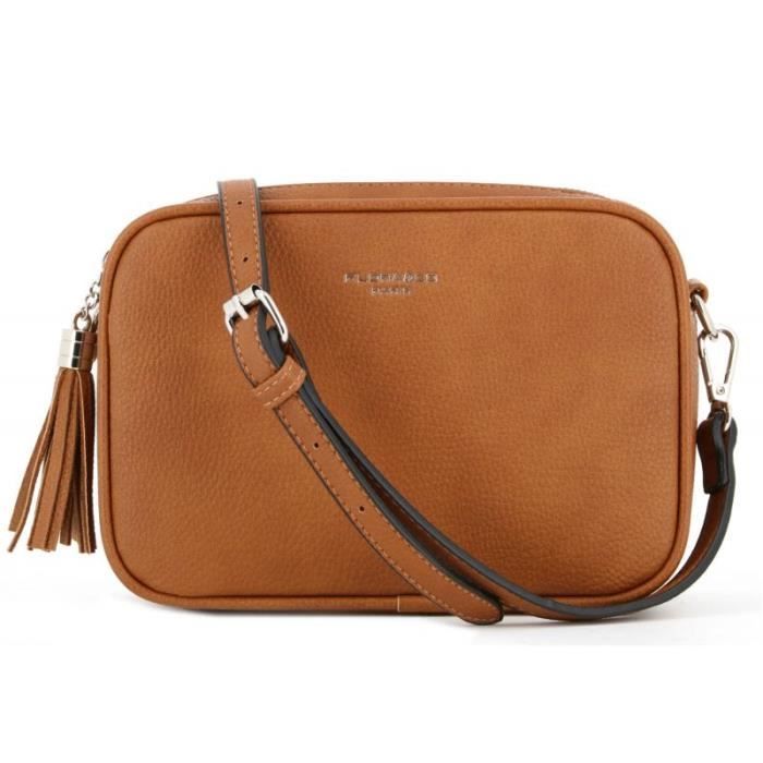 Sac Camera Bandouliere Femme Double Zip Frange Flora Co Paris Camel Synthetique