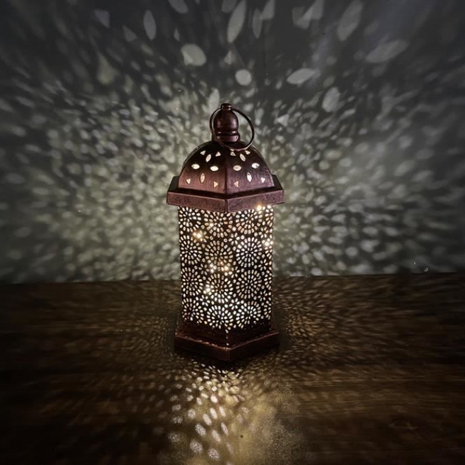 Petite Lanterne LED-Fer Bronzant Style 1 Décoration Marocaine  Atmosphère-Rétro Lanterne À Vent Creux
