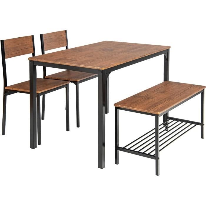 GIANTEX Ensemble Table à Manger avec 2 Chaise et 1 BancCadre en Métalpour CuisineSalle à MangerCafé110 x 70x 76 cmMarron