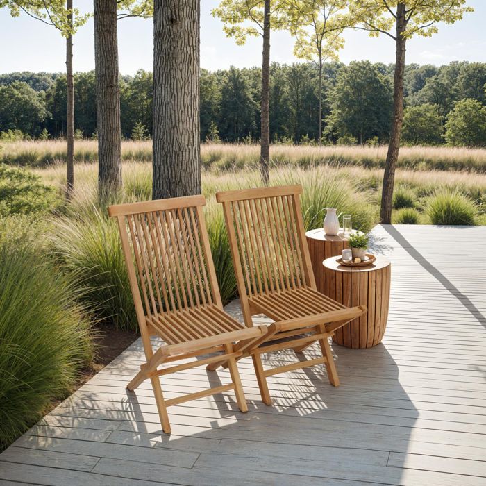 Lot de 2 chaises de jardin en teck massif LOMBOK Lot de 2 chaises de jardin en teck massif LOMBOK