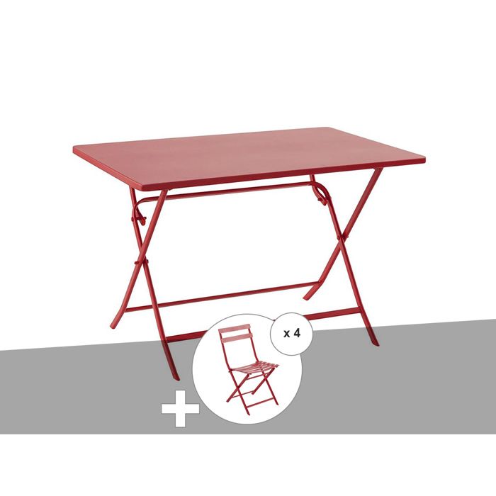 Table de jardin rectangle Greensboro 110 x 70 cm Groseille + 4 chaises