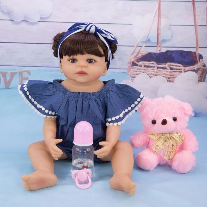 55cm Poupee Jouet Drole Portant Des Vetements En Denim Fille Reborn Bebe Poupee Tout Le Vinyle De Silicone Peut Cdiscount Jeux Jouets
