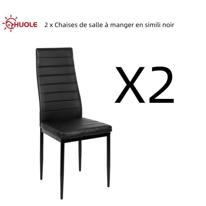 HUOLE 2 x Chaises de salle à manger en simili noir avec dossier haut Hauteur totale 98 cm