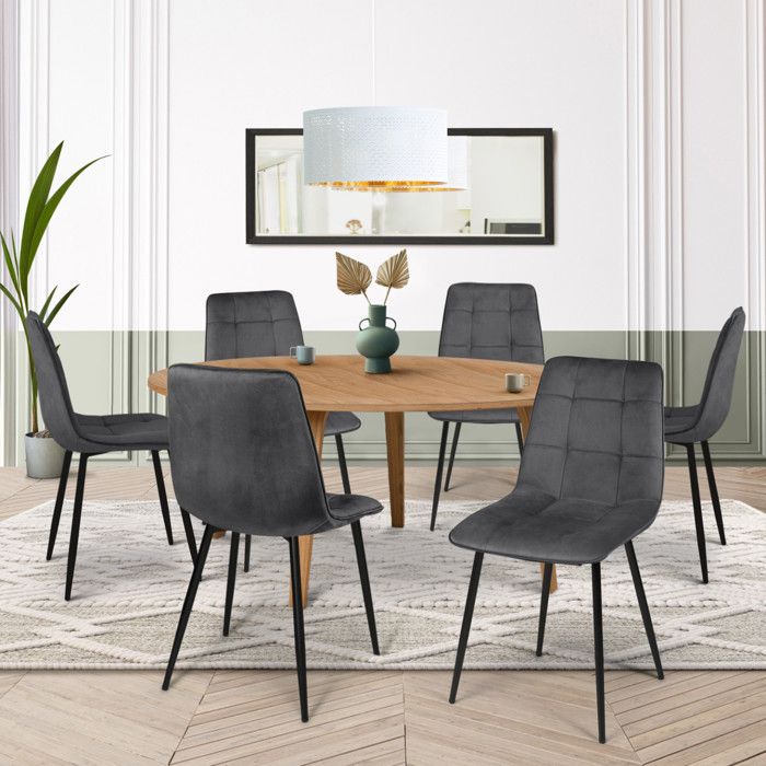 Lot De 6 Chaises MILA En Velours Bleu - Pour Salle à Manger, Dimensions 46x55x88 Cm, Marque IDMarket