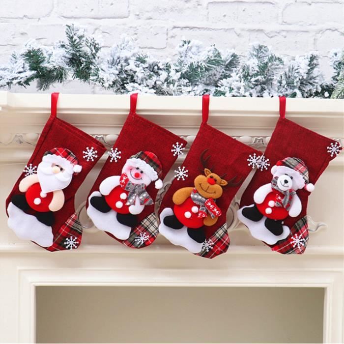 4pcs Bas de Noël Chaussettes à suspendre Décorations De Noël Bas de Noël Mignons Père Noël Bonhomme de Neige et Renne