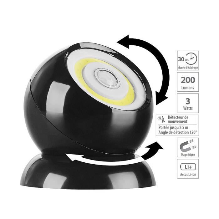 Lampe murale sans fil - Luminea - WL-420 - LED COB 200 lm - Détecteur de mouvement - Noir Lampe murale sans fil - Luminea - WL-420 - LED COB 200 lm - Détecteur de mouvement - Noir