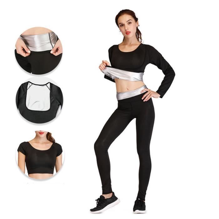 Ensemble de Sudation Femme(Pantalon + Gilet + T-shirt)Combinaison de  Sudation Femme pour Sport Fitness