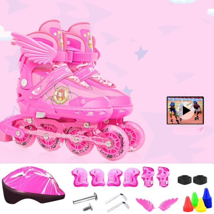 Roller In Line Patins en Ligne Pour Enfant Taille Réglable Roues Tout  allumées Fille Garçon Débutant avec Cadeaux