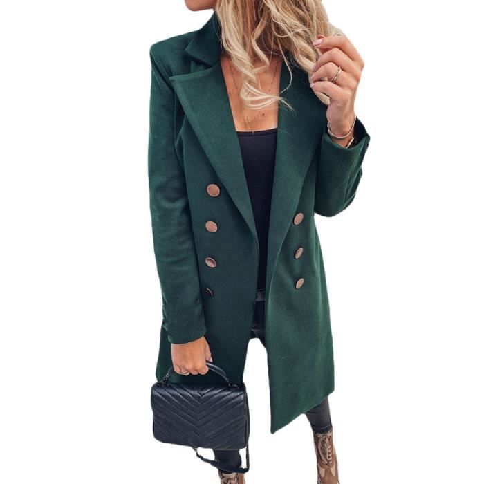 Décontractée Trench À Double Boutonnage Femmes Longue Trench Revers Elegant Simple Madame Travail Bureau Affaires Trench,Vert