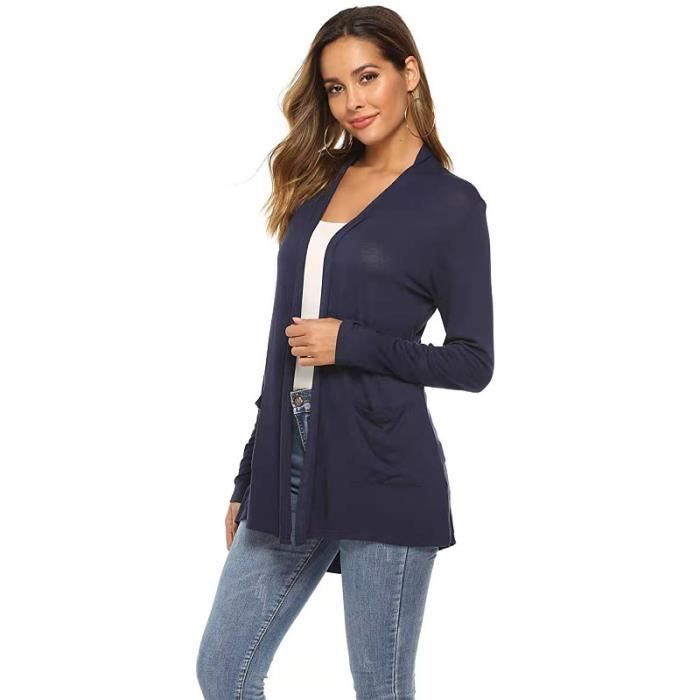 Gilet Femme Cardigan en Tricot Mi-longue Manches Longue Couleur