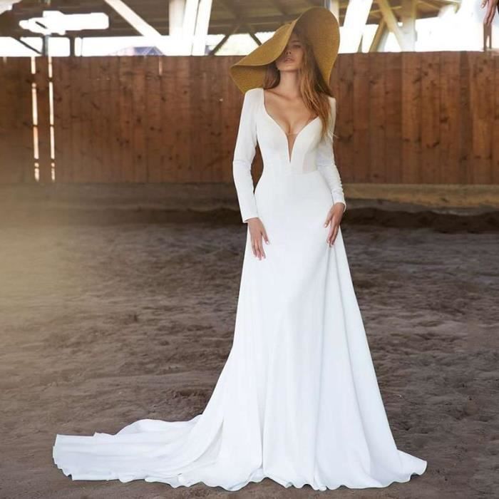 Robe De Mari e Simple Manches Longues Sexy D collet En V