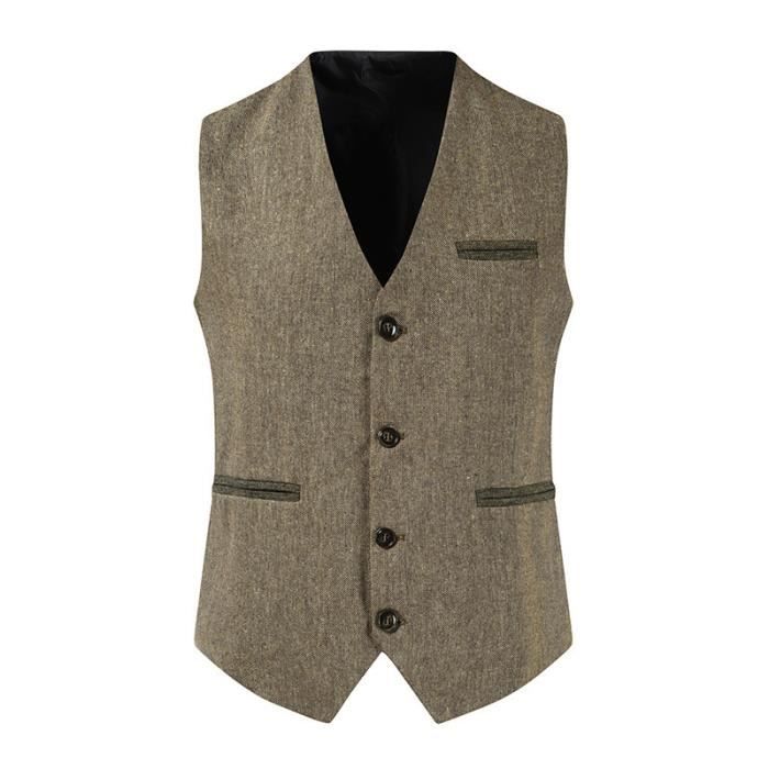 Gilet de Costume Homme Sans Manches Slim Fit Col V Marron clair Couleur Contraste Brun clair Cdiscount Pret a Porter