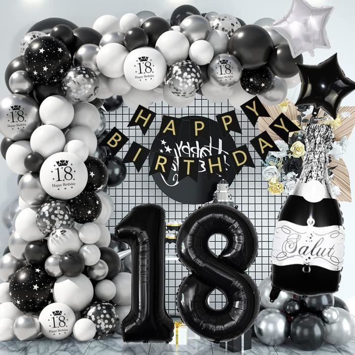 Cadeau 18 Ans Déco Anniversaire 18 Ans Noir Or - Kit Ballons Guirlande Arche Kit Arche Ballons - 12