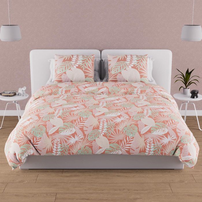 Parure housse de couette en coton 57 fils 240x220 cm TANZANIE corail par Soleil docre