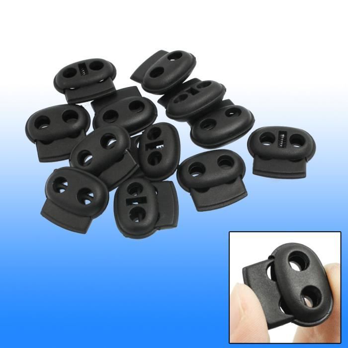 SODIAL R 40 x Serrure de cordon a ressort de double trou en plastique noir