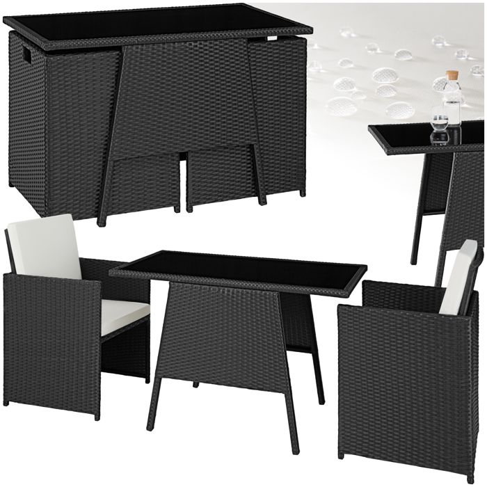 Salon de jardin - TECTAKE - Ensemble détente repas dextérieur LAUSANNE 2 personnes pliable et encastrable en résine tressée - Noir Salon de jardin - TECTAKE - Ensemble détente repas dextérieur LAUSANNE 2 personnes pliable et encastrable en résine tressée - Noir