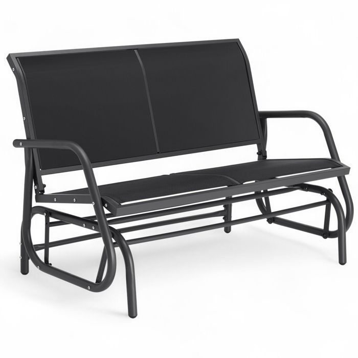 BALANCELLE - TECTAKE - Banc à bascule GRETA 2 places banc de jardin extérieur balancelle en acier 121 x 72 x 865 cm - Noir