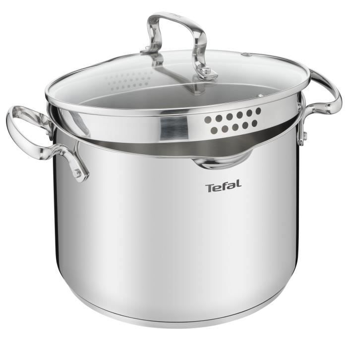 Faitout - TEFAL - Duetto A7054663 - 24 cm - Acier inoxydable 18/10 - Couvercle filtrant en verre pas cher