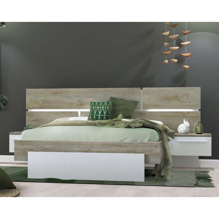 Cadre Tete De Lit 160 200 Chevets Chene Delave Blanc Mat