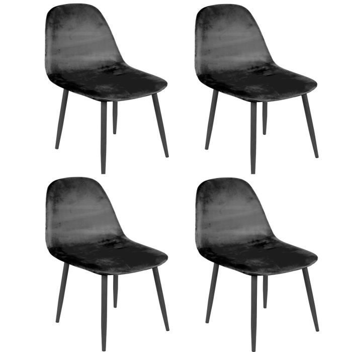 chaises de table design velours inoui - noir - lot de 4 - salle à manger - contemporain - design