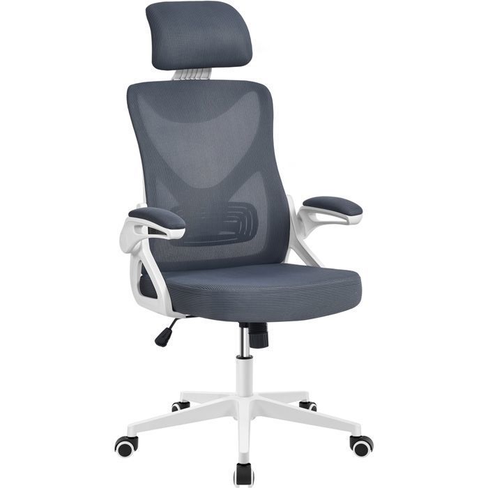Yaheetech Chaise de Bureau en Maille Haut Dossier Chaise dOrdinateur Pivotante Charge max.136 kg Blanc-Gris