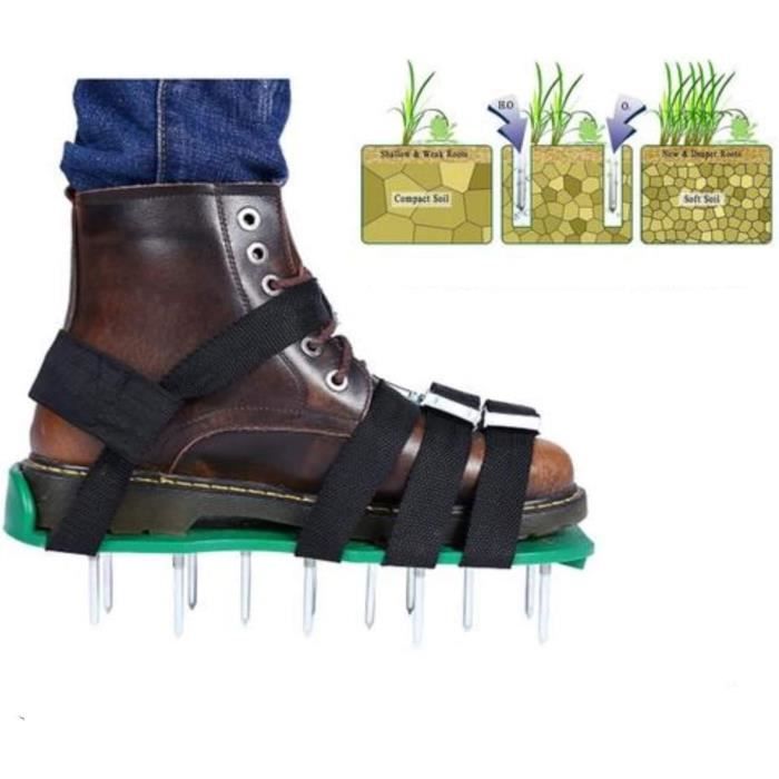 Chaussures Aératrices Pour Gazon - Avec Pointes - Taille Universelle (39-48) - Mécanisme à Ressort Anti-adhésif - Pour Aérer La Pelouse Facilement