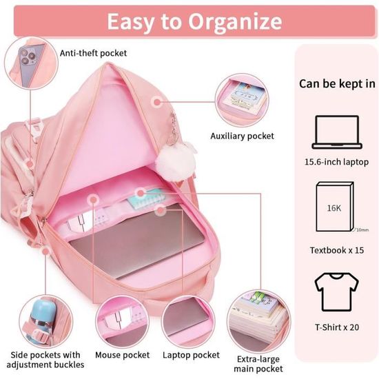 Sac à dos enfant - ZGEER - Lapin rose - Toile - 29cm - Maternelle Rose