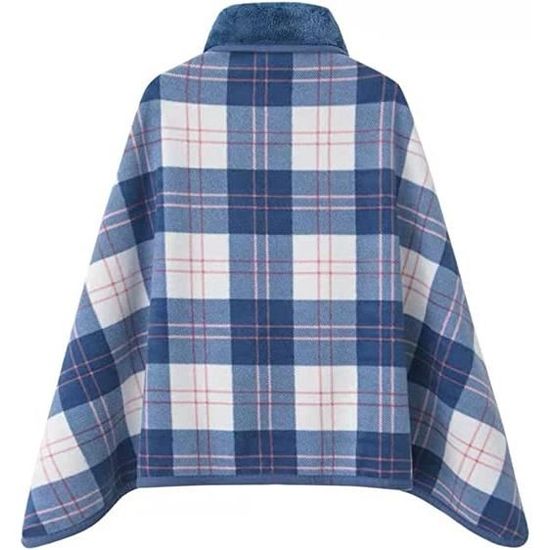 Poncho Polaire Femme Plaid Châle Chaud D'Hiver Avec Boutons - Cape Couverture Carreaux