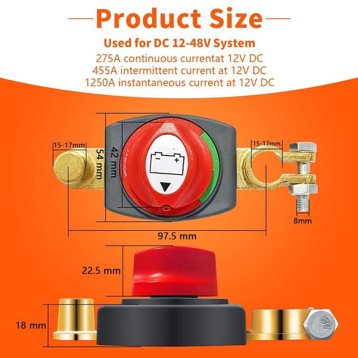 Coupe Circuit Batterie 12-48V ON-OFF - Commutateur Déconnexion Voiture Bateau Camion