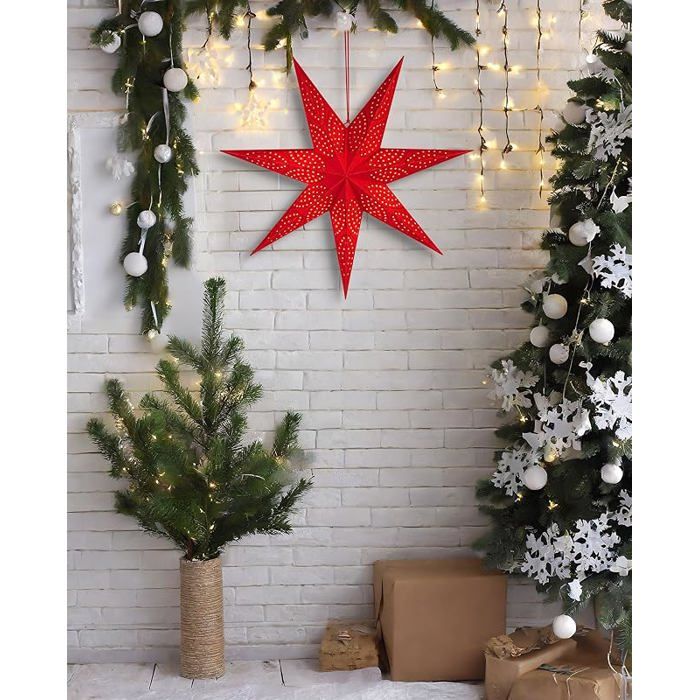 Étoile En Papier à Suspendre 75 Cm Avec Guirlande Lumineuse - Décoration Noël, Mariage, Fête - Lumière Douce Et Chaleureuse - 7