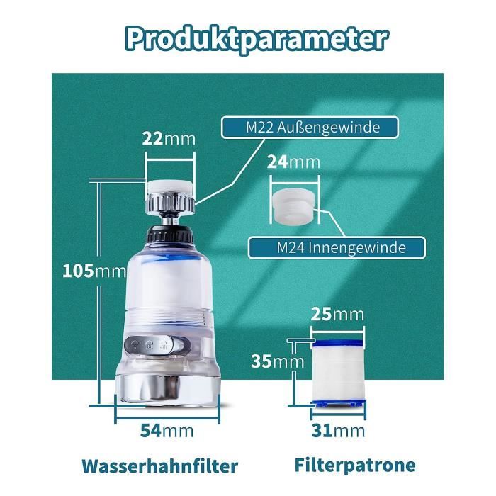 Filtre à Eau Rotatif 360° Pour Robinet - Purificateur Réglable - Buse D'évier PVC/PP